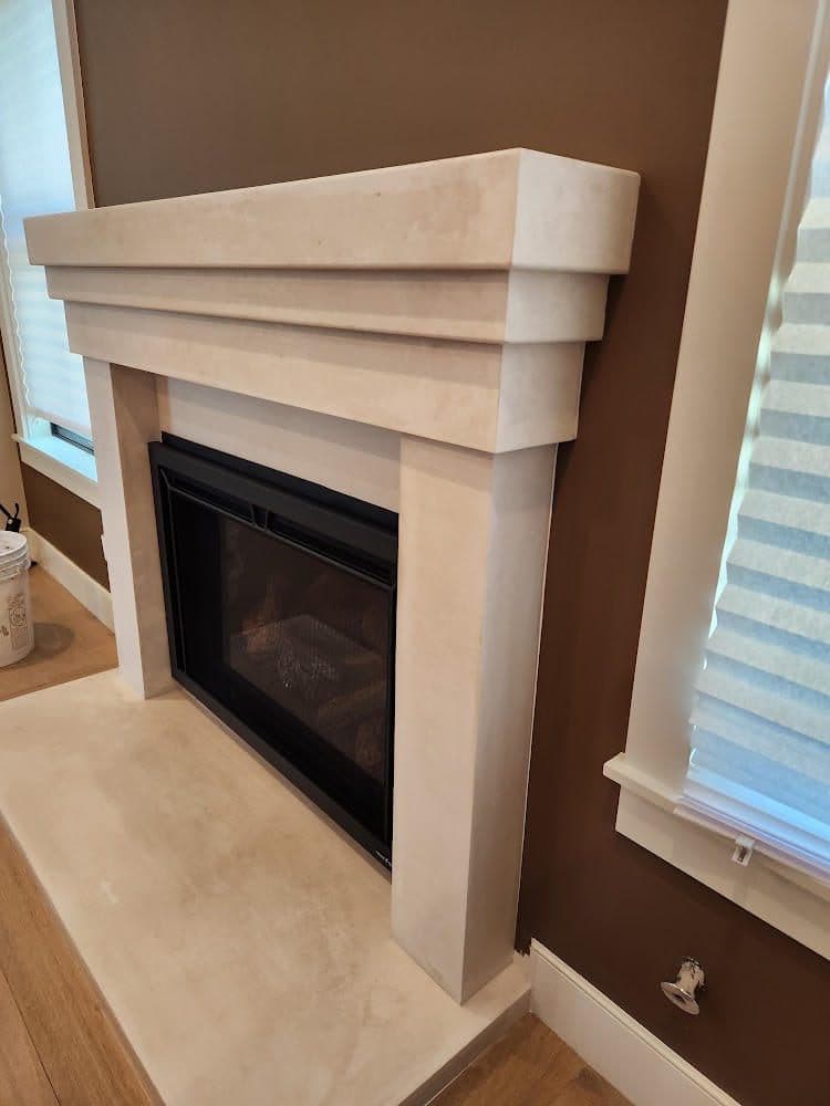Side-profile view of the finished Woomera mantel in paint grade, Palos Verdes Peninsula